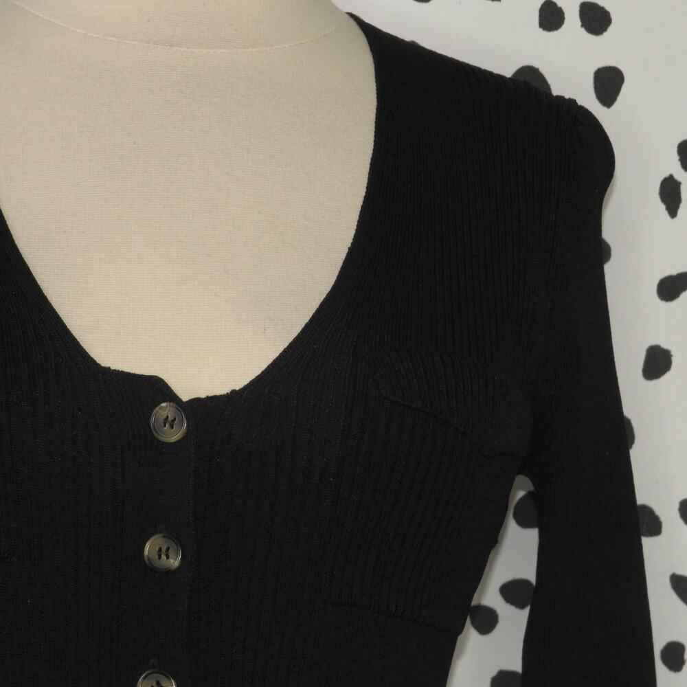 Zara Black Ribbed Knit Button Front Midi Pocket Dress - Picture 4 of 12